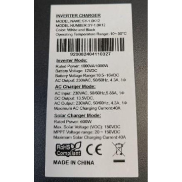 Комплект резервного живлення LiFePO4 1280 Wh + Інвертор SY-1.0K12 1000Вт 40A