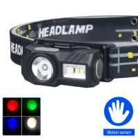 Ліхтар налобний T131-XPE+3SMD(red+green+blue+UV), Motion Sensor, Li-Ion акумулятор, магніт, кліпса, ЗУ Type-C, Box оптом