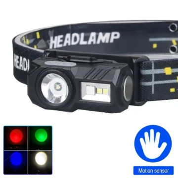 Ліхтар налобний T131-XPE+3SMD(red+green+blue+UV), Motion Sensor, Li-Ion акумулятор, магніт, кліпса, ЗУ Type-C, Box оптом