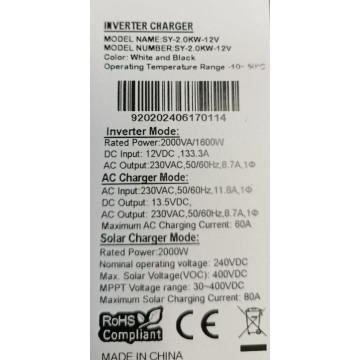 Комплект резервного живлення LiFePO4 1280 Wh + Інвертор SY-2.0K12 1600Вт 80A