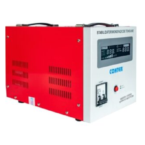 Стабилизатор напряжения Conter MSER 15000 VA-V2/12000Wоднофазный,сервопривод,напольного монтажа,LEDдисплей,диап130-260V,AC230±3%,колодка,220x335x230mm