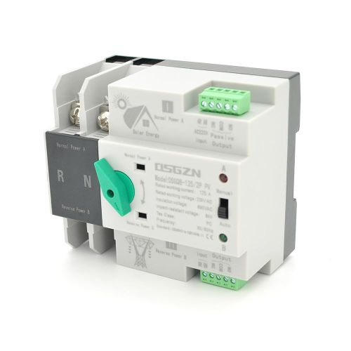 Автомат ввода резерва (АВР) двухполюсный OSGQ8-125/2P PV, 230V/125A на DIN-рейку для солнечных систем