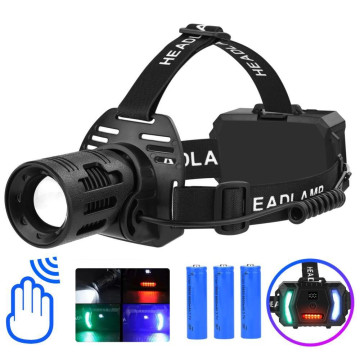 Ліхтар налобний CARBON BL-2322-TG+3LED(white+red+blue+green), Motion Sensor, 3x18650, ЗУ Type-C, zoom оптом