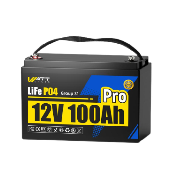 Аккумуляторная батарея WattCycle LiFePO4 WT12V100AH110PRO Bluetooth 12,8V 100Ah, 1,28kWh, BMS110A@4S, 5000-15000 cycles, IP66, 332x172x218,11.8kg, Q2 Аккумуляторная батарея WattCycle LiFePO4 WT12V100AH110PRO Bluetooth 12,8V 100Ah, 1,28kWh, BMS110A@4S, 5000-15000 cycles, IP66, 332x172x218,11.8kg, Q2