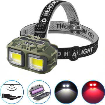 Ліхтар налобний HX-M816S-2COB(white+red) camouflage, Motion Sensor, Waterproof, 1x18650, ЗУ Type-C, Box оптом
