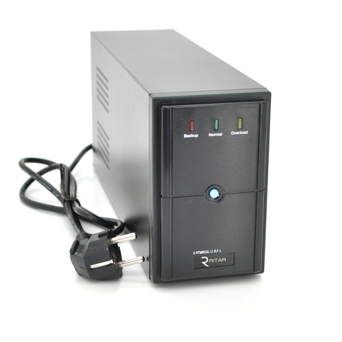 ДБЖ Ritar E-RTM650L-U (390W) ELF-L, LED, AVR, 2st, USB, 2xSCHUKO socket, 1x12V7Ah, метал Case Q4 (370*130*210) 4,8 кг (310*85*140)
