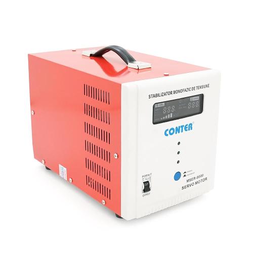 Стабілізатор напруги Conter MSER 8000 VA-V2/6000W однофазний, сервопривід, монтажу підлоги, LED дисплей, діап130-260V, AC230±3%, 2*Shuko