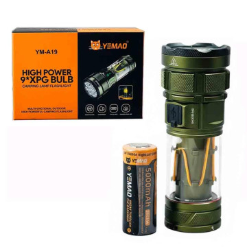Фонарь YEMAO YM-A19 9LED, 1x26650, Power Bank, ЗУ Type-C, крючек, 3 фильтра, функция лампы