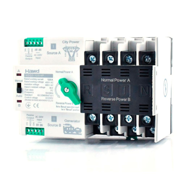 Автомат ввода резерва (АВР) четырехполюсный HDQ3-125E/4P, 400V/125A на DIN-рейку для генераторов