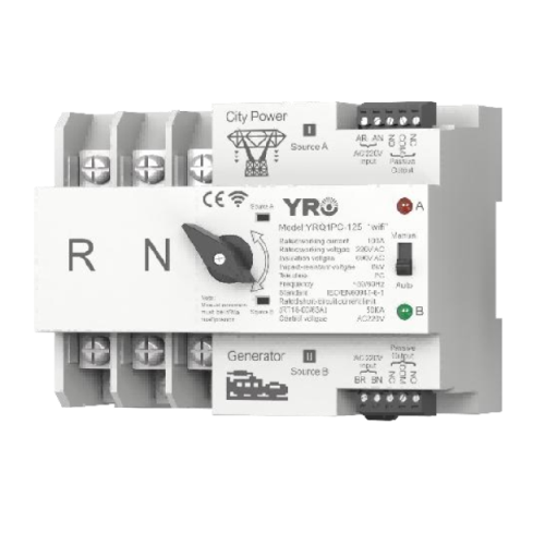 Автомат ввода резерва (АВР) трехполюсный YRQ2PC-125 Wifi ATS, 3P 125A 400V, E-Welink App на DIN-рейку для генераторов