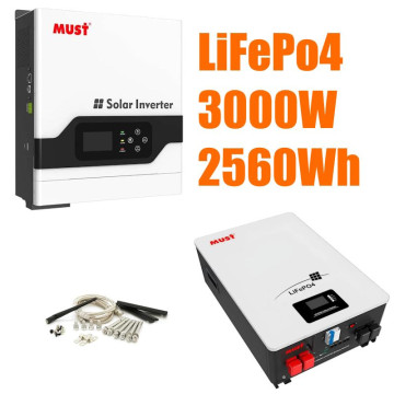 Комплект резервного питания MUST 3.0 кВт + Смарт LiFePO4 аккумулятор 24V 100Ah (2,56 кВт·ч)