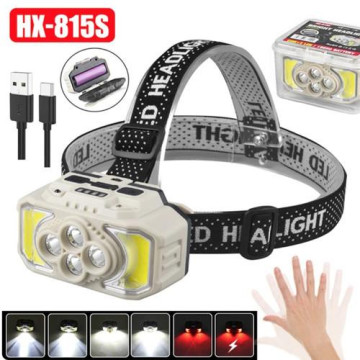 Ліхтар налобний HX-815S-4XPE+2COB(white+red), Motion Sensor, Waterproof, 1x18650, ЗУ Type-C, Box оптом
