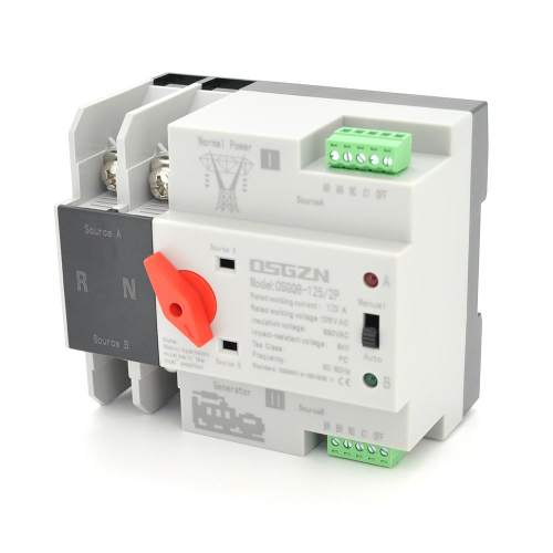 Автомат ввода резерва (АВР) двухполюсный OSGQ8-125/2P, 230V/125A на DIN-рейку для генераторов