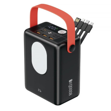 Powerbank ACL PW-143 80000mAh, PD22.5W, 3xUSB+USB-C, 4 кабелі (USB/Micro/Type-C/Lighting), Ліхтар, 1,4 кг, Black/White, Box