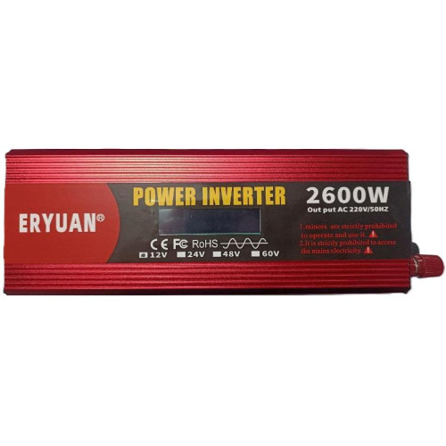 Преобразователь 12V→220V 2600Вт LCD, чистый синус ERYUAN ERYUAN