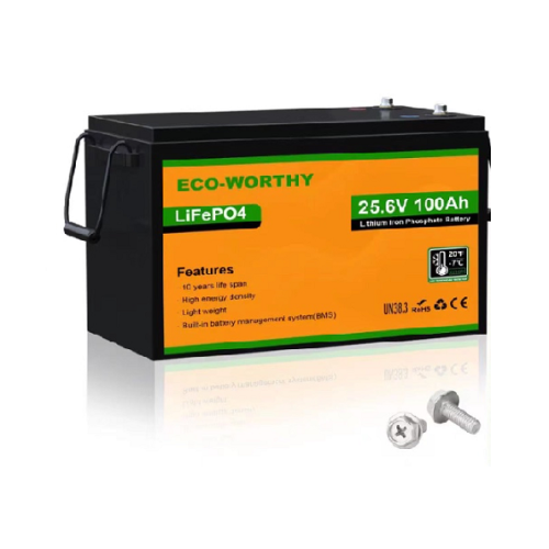 Акумуляторна батарея Eco-Worthy LiFePO4 25,6V 100Ah, (80/100A), -7°C до 60°C, гвинт M8, 340*188*245 мм. 18 кг