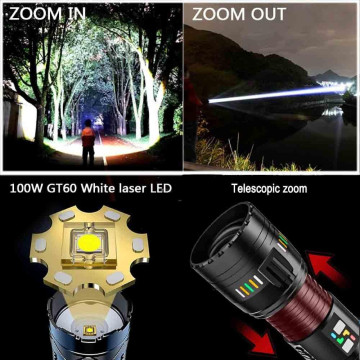 Фонарь YEMAO YM-G601 TG 60W, 4x18650, Power Bank, ЗУ Type-C, zoom, кейс