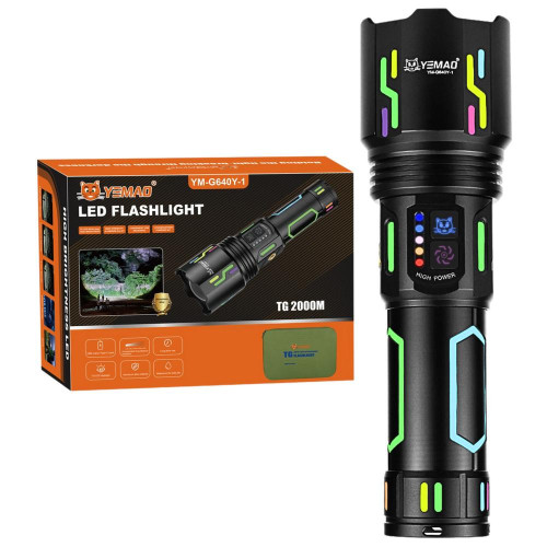 Дальнобойный фонарь YEMAO YM-G640Y-1, 4000LM, аккумулятор 32700 (7000 mAh), чехол, блок питания