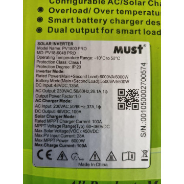 Комплект резервного питания MUST PV18-6048PRO 6 кВт + Braun Power CK48300 LiFePO4 16,08 кВт·ч, 48 В
