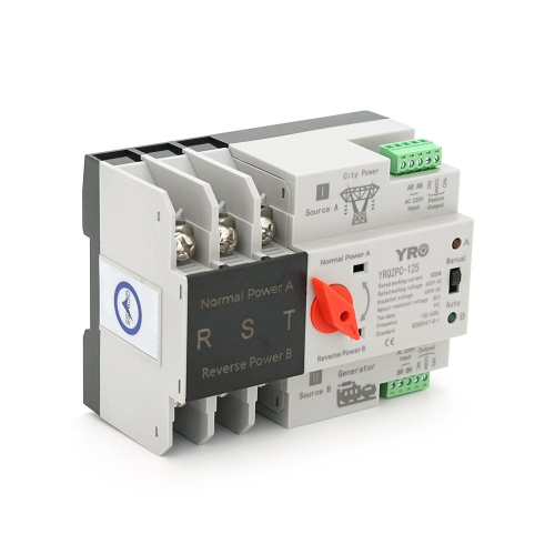 Автомат ввода резерва (АВР) трехполюсный YRQ2PC-125, 400V/125A на DIN-рейку для генераторов