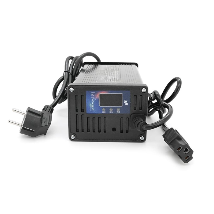 Зарядний пристрій для акумуляторів LiFePo4 72V(87,6V),24S,8A,штекер Triangle plug (T-tipe/IEC/C13 N+L-), з індикацією,BOX Зарядний пристрій для акумуляторів LiFePo4 72V(87,6V),24S,8A,штекер Triangle plug (T-tipe/IEC/C13 N+L-), з індикацією,BOX