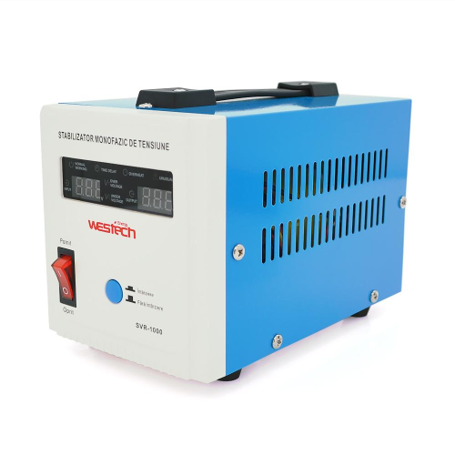 Стабилизатор напряжения релейный Westech SVR-1000VA/750W однофазный, напольного монтажа, LED дисплей, DC150-270V, AC230±8%, 2*Shuko, Q8