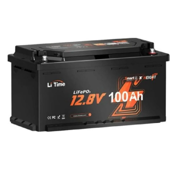 Акумулятор Li-TIME LiFePO4 12.8V 100Ач 1280Wh Bluetooth, 4000Cycles, BMS100A, ≤40mΩ, IP65, L358*B177*H188 mm, 9.9 kg