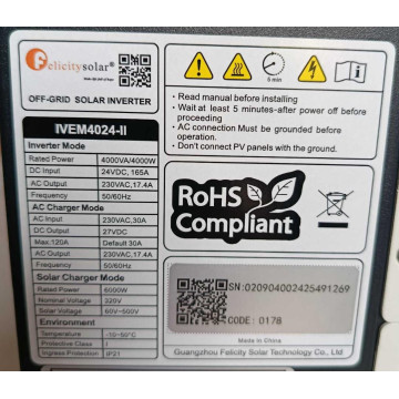 Гібридний інвертор Felicity IVEM4024-II 24V 4кВт – чиста синусоїда, MPPT контролер, резервне та сонячне харчування