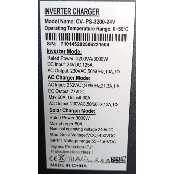 Гибридный инвертор COVAX CV-PS-2200-12V, 2200VA1800W, 12V, ток заряда 0-60A Гибридный инвертор COVAX CV-PS-2200-12V, 2200VA1800W, 12V, ток заряда 0-60A