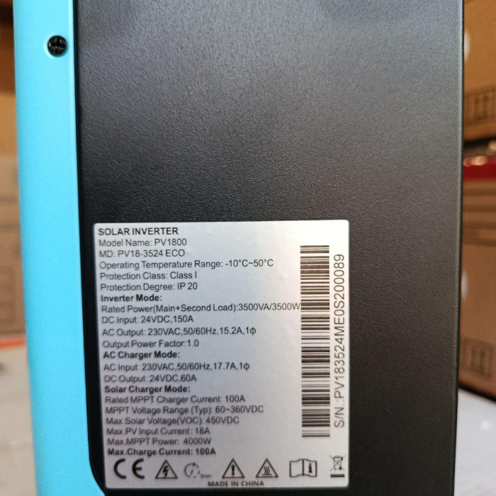 Гибридный инвертор MUST PV18-3524VPM ECO, 3400W, 24V, ток заряда 60A Гибридный инвертор MUST PV18-3524VPM ECO, 3400W, 24V, ток заряда 60A