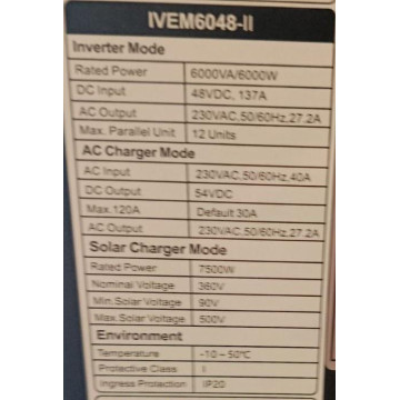 Гібридний інвертор Felicity IVEM6048-II 48V 6 кВт – чиста синусоїда, MPPT контролер, резервне та сонячне харчування