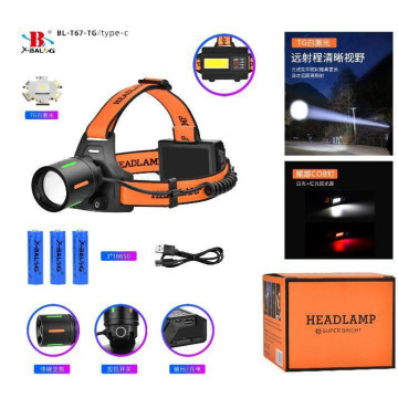 Ліхтар налобний NIGHT VISION FLUORESCENCE BL-T67-TG+COB(white+red), 3x18650, 1 режим, power bank, ЗУ Type-C, оптом