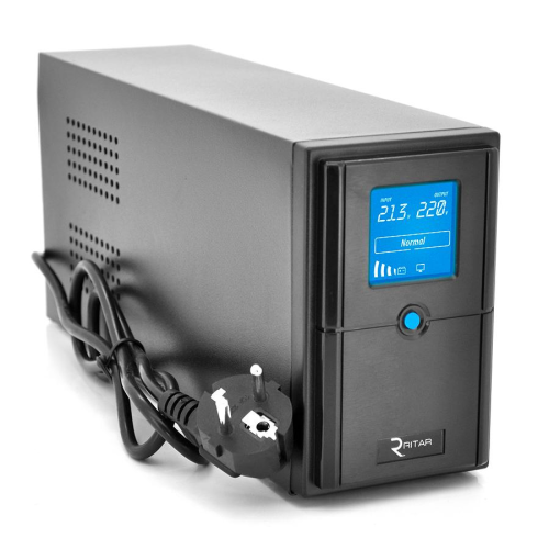 ИБП Ritar E-RTM1000 (600W) ELF-D, LCD, AVR, 3st, 3xSCHUKO socket, 2x12V7Ah, metal Case Q2 (405*195*285) 10 кг (340*120*190)